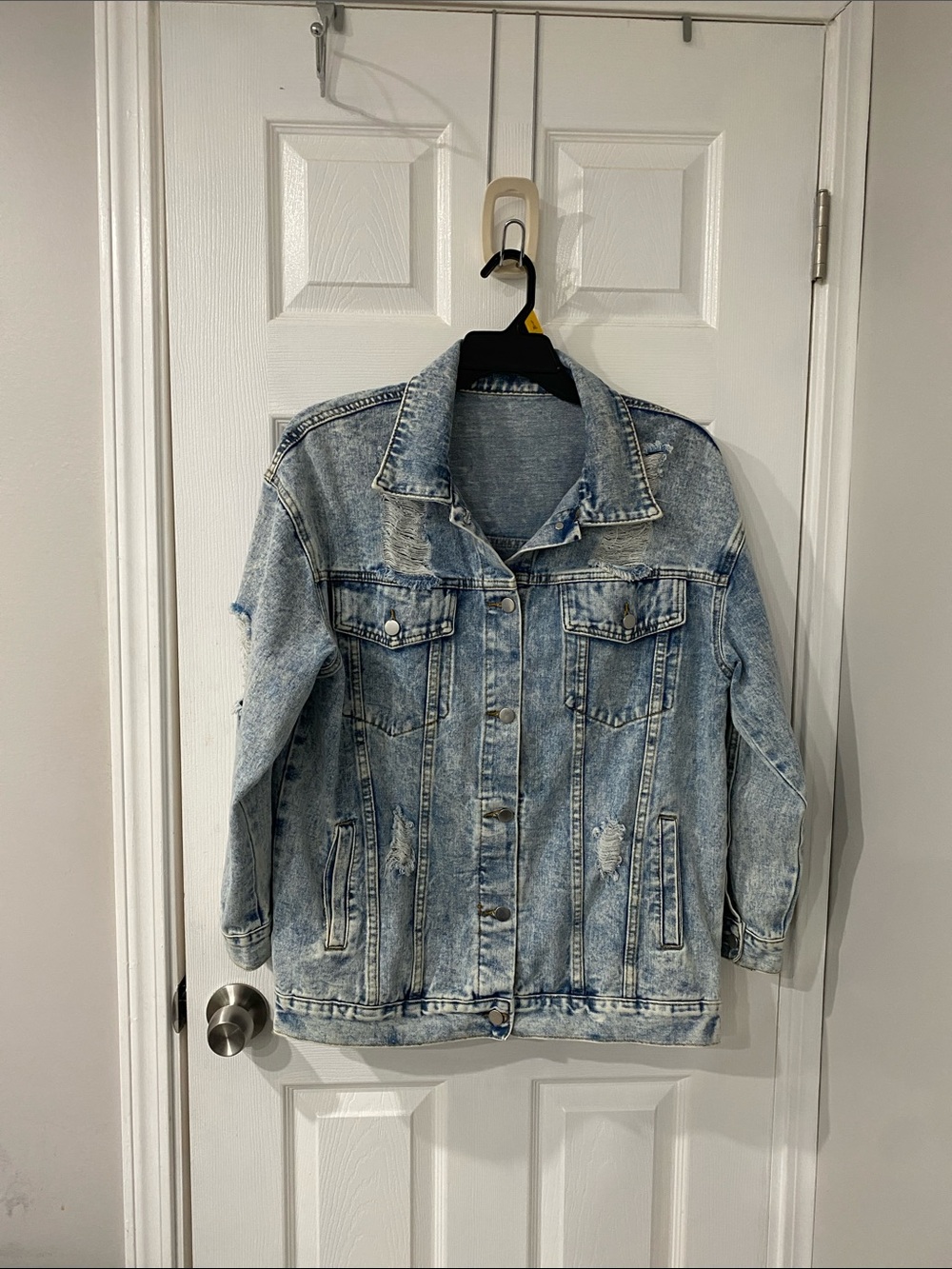 Women’s Light Wash Distressed Denim jean oversized  Jacket